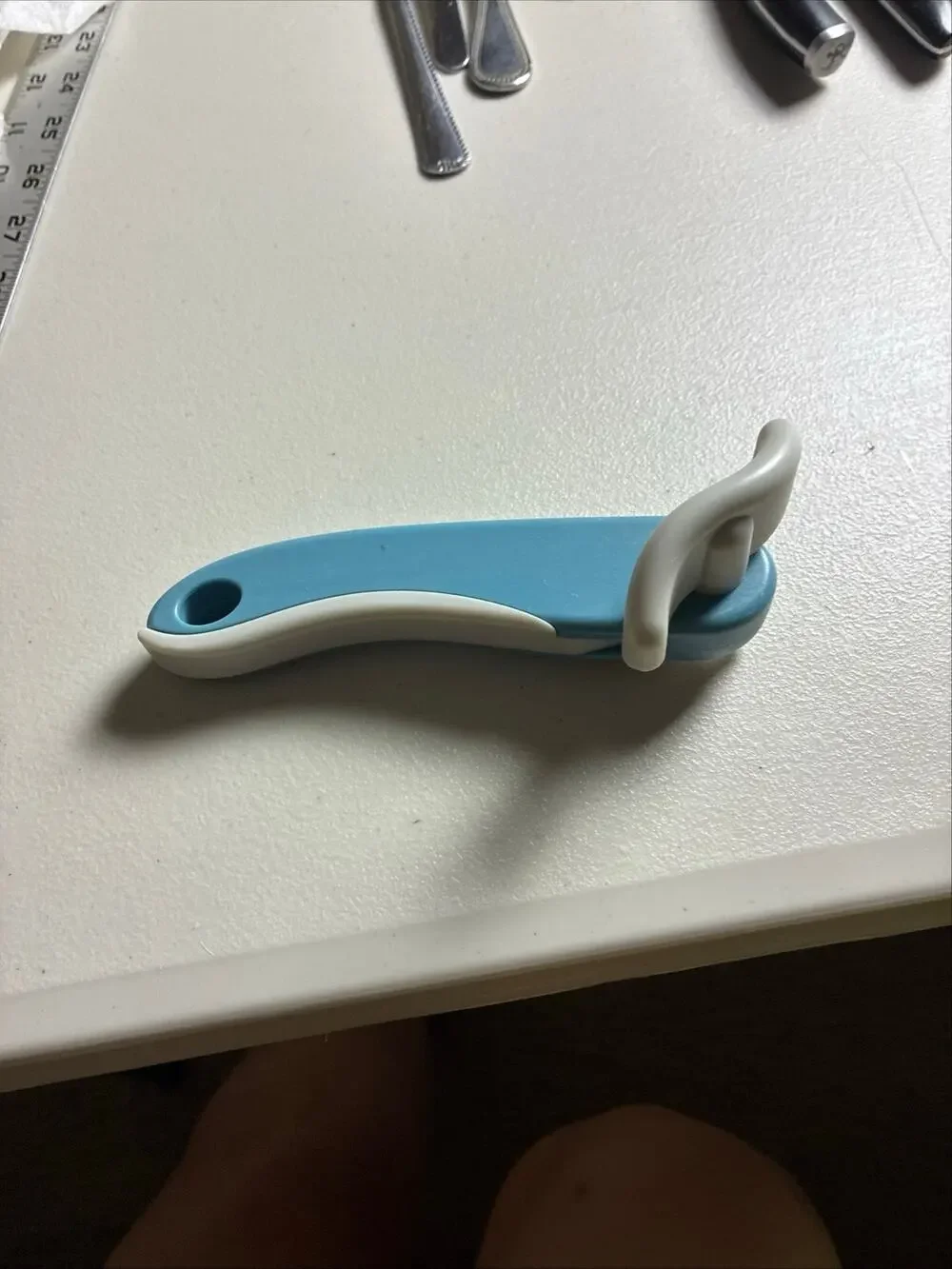 Vintage Blue White Manual Can Opener Handheld Retro Kitchen Gadget MCM